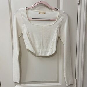 Altar'd State Ivory Long Sleeve Crop Top